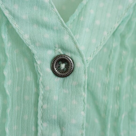 Garage 100% Polyester Semi Sheer V Neck, Pastel Green, Polka Dot Blouse, Size M - Picture 6 of 10